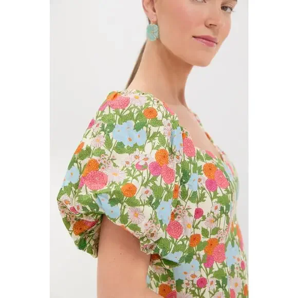 HYACINTH HOUSE Green Multi Begonia Floral Sallie Midi Dress Size XS NWT